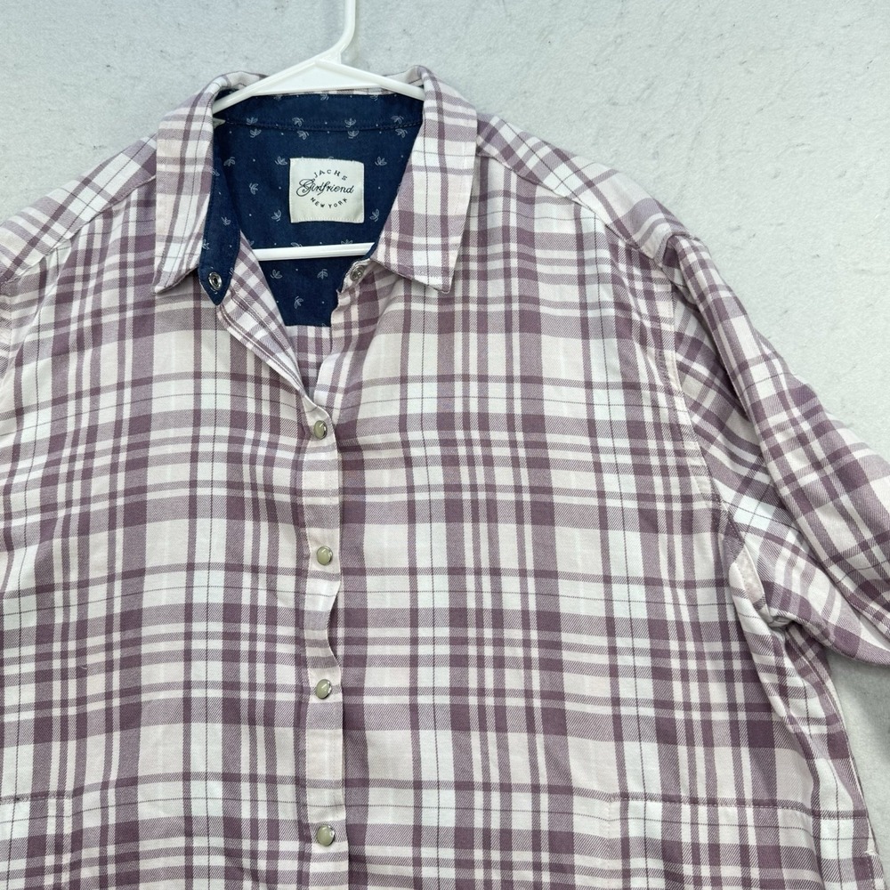 JACHS Girlfriend Purple Plaid Pearl Snap Shirt Women's XXL Long Sleeve Flannel